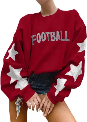 Game Day Sweatshirt for Women Ladies' Round Neck Long Sleeved Printed Solid Football Game Day Shirt