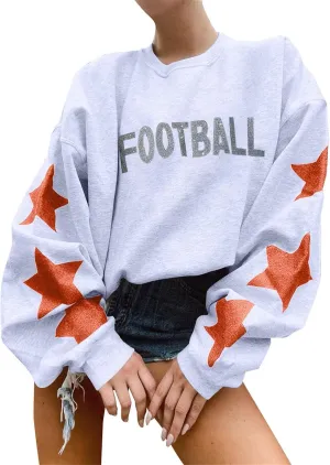 Game Day Sweatshirt for Women Ladies' Round Neck Long Sleeved Printed Solid Football Game Day Shirt