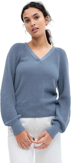 GAP Women's Ribbed Volume Sleeve Vneck Sweater