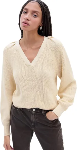 GAP Women's Ribbed Volume Sleeve Vneck Sweater
