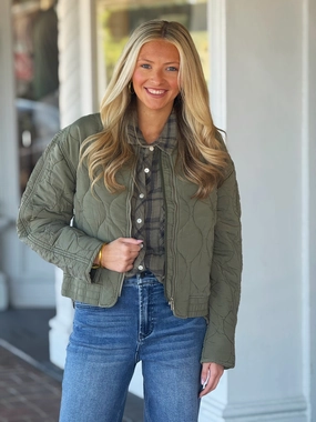 Stretch Blouse Hidden Button Placket Dear John Maverick Jacket in Vetiver