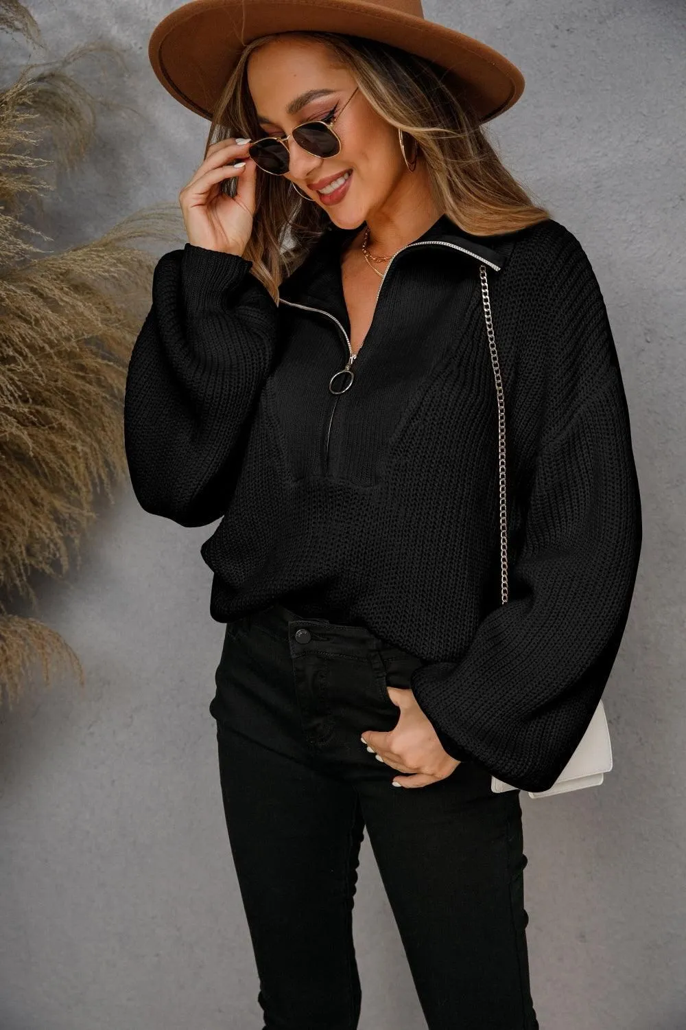 Compact Stitching WOMENS HALF ZIP UP CASUAL SWEATER