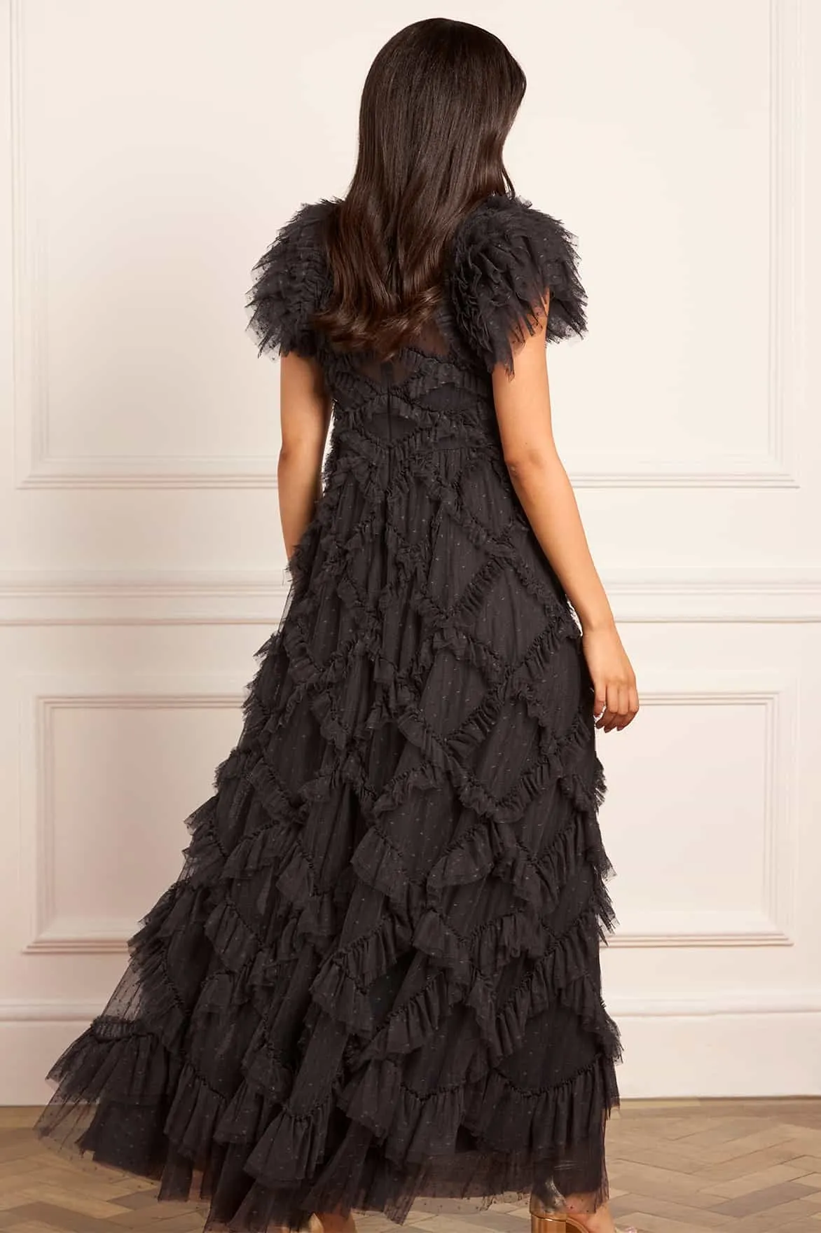 Crisp Texture Genevieve Ruffle Gown