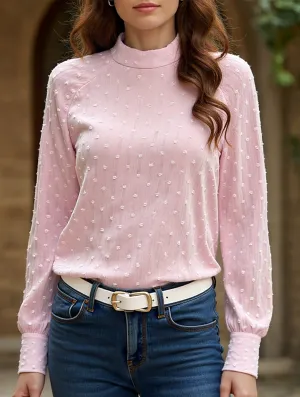 Gentle Style Pink Polka Dot Long Sleeve Sheer Top OdorResistantFinish