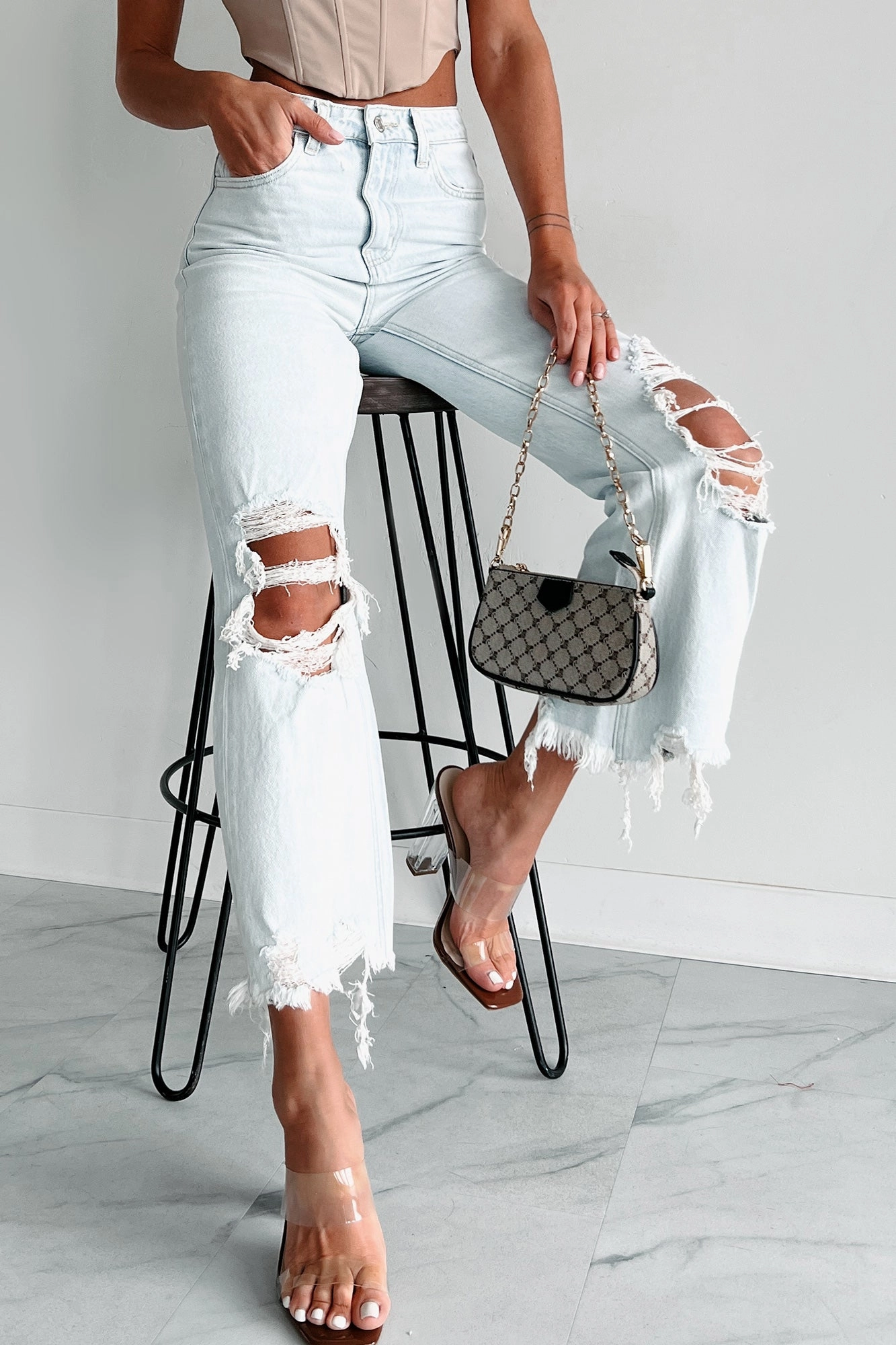 Adjustable drawstring Getting Candid High Rise Crop Flare Vervet Jeans (Light)
