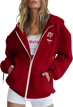 GIERIDUC Womens Fashion Sweater Cardigans Casual Long Sleeve Zip Up Hooded Sweatshirts Jacket Trendy Clothes Y2K Hoodies 2024