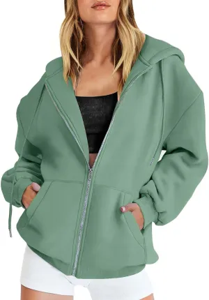 GIERIDUC Women's Oversized Zip Up Hoodies Sweatshirts Womans Sweatshirts And Hoodies Jacket With Hoodie Cowl Neck Top