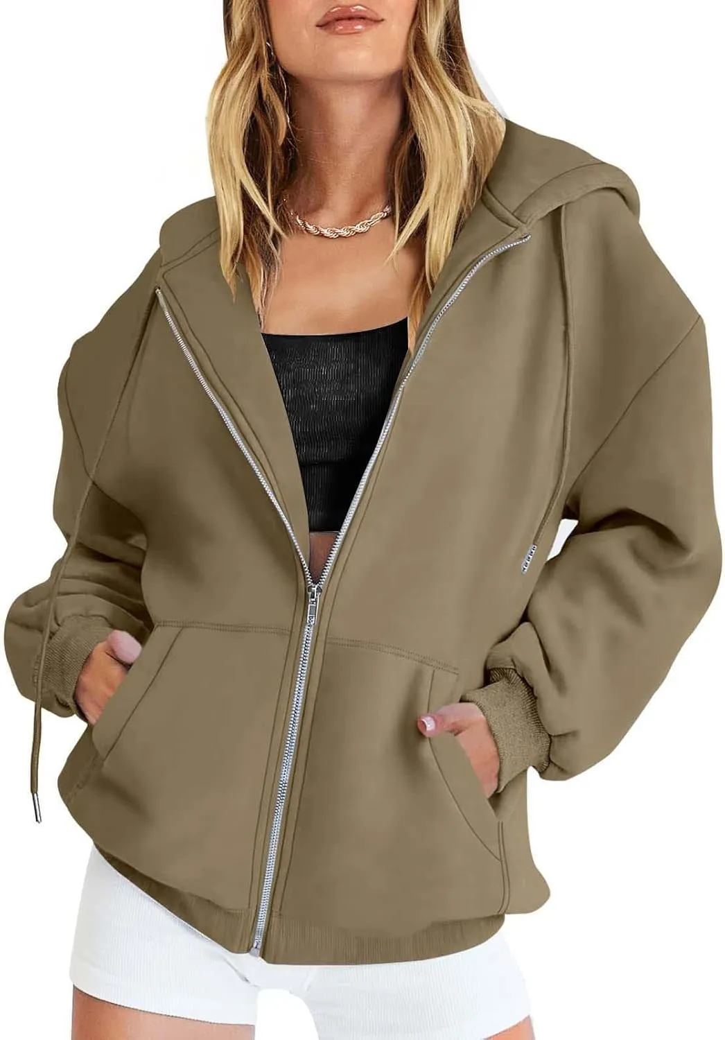 GIERIDUC Women's Oversized Zip Up Hoodies Sweatshirts Womans Sweatshirts And Hoodies Jacket With Hoodie Cowl Neck Top