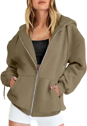 GIERIDUC Women's Oversized Zip Up Hoodies Sweatshirts Womans Sweatshirts And Hoodies Jacket With Hoodie Cowl Neck Top