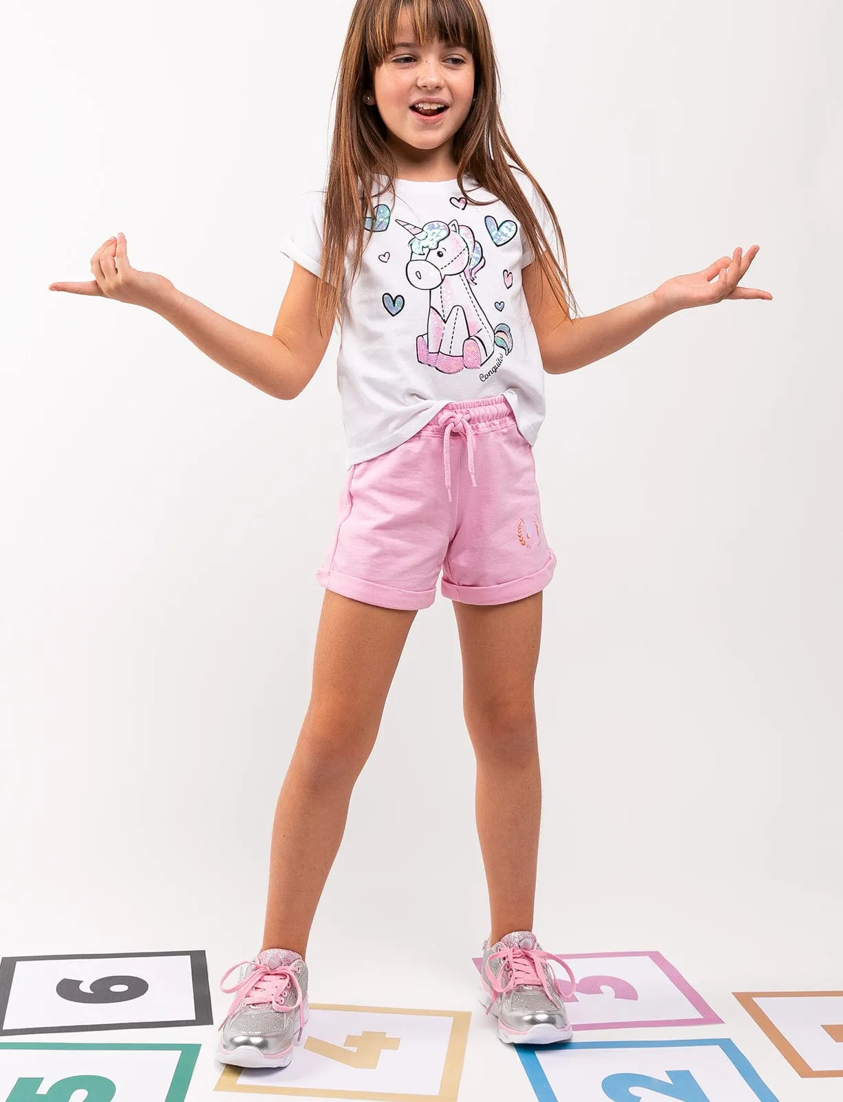 Girl's White Unicorn Sequins T-shirt
