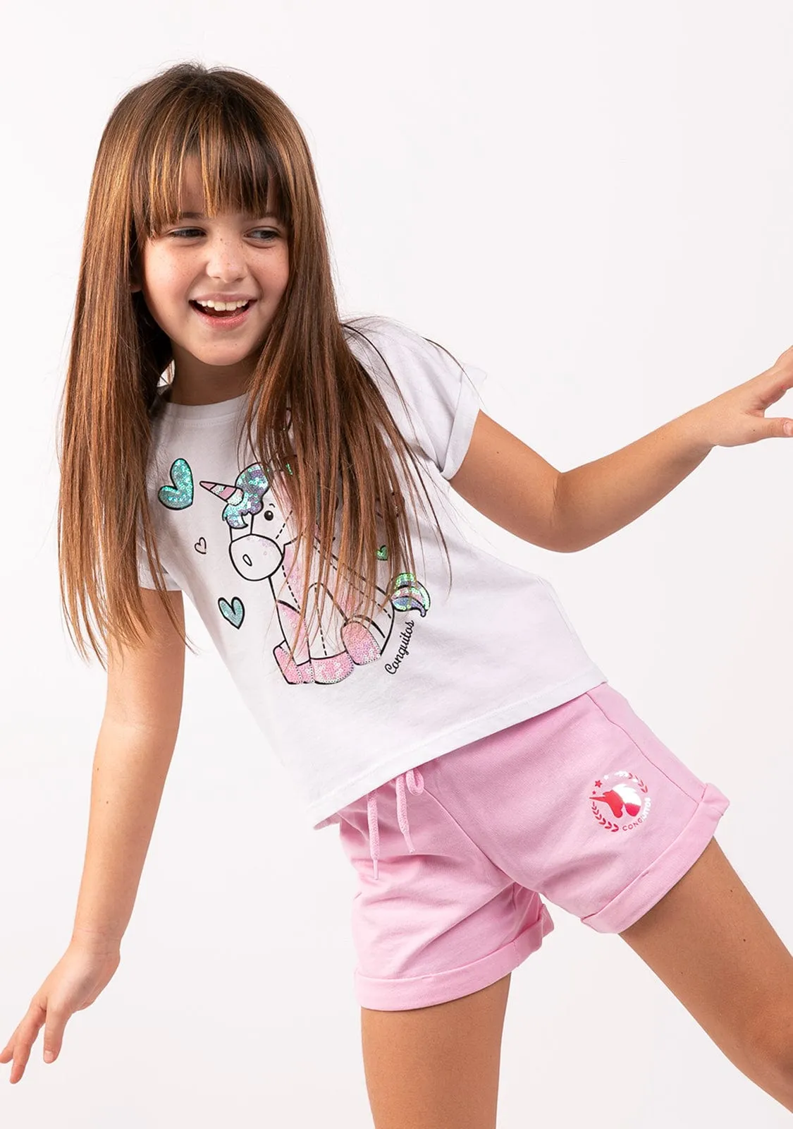 Girl's White Unicorn Sequins T-shirt