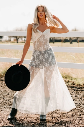 Glamorous Edge Floral Lace Maxi Dress (Cream) Cozy Wear Night Charm
