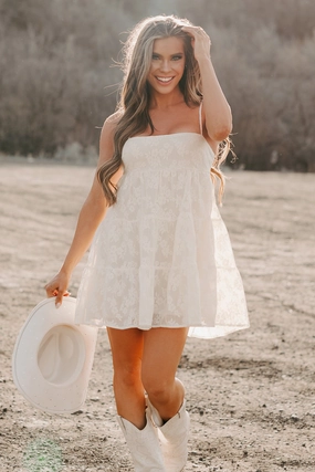 Cool Motion Glimmer Of Grace Floral Mini Dress (Ivory)