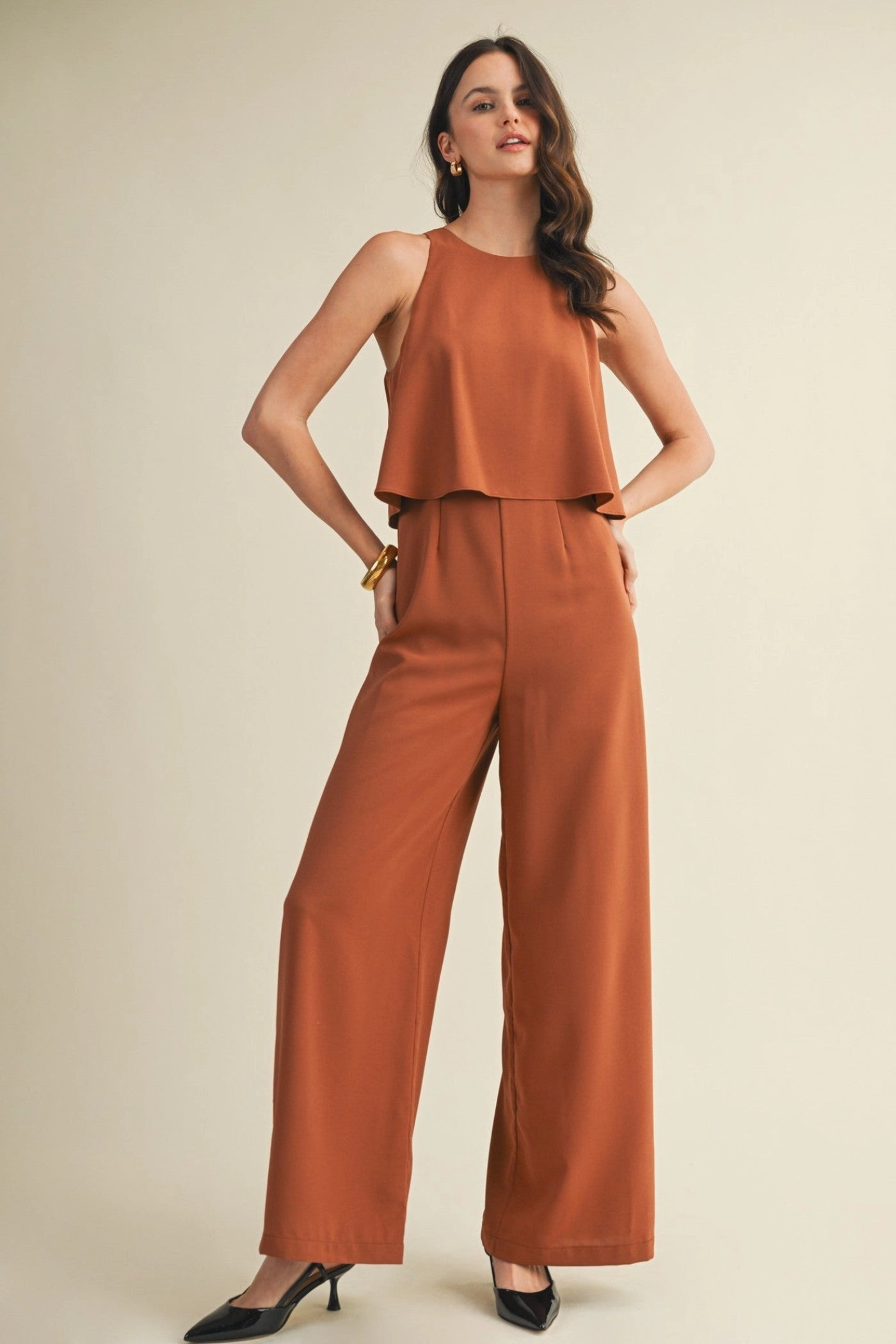 GLORIA LAYERED SLEEVELESS JUMPSUIT Fancy Minimal Sporty Elegant