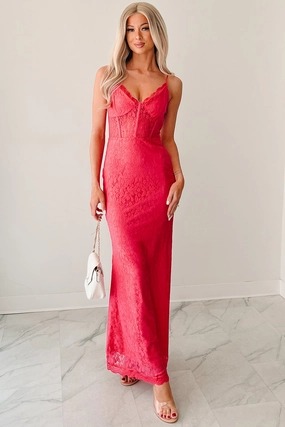 Light Rhythm Glow Loudly Corset Sleeveless Lace Maxi Dress (Hot Pink)