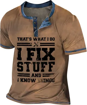 GOFULY Mens Henley Short Sleeve T-Shirt Summer T Shirts Design V Neck Button Down Shirts 3D Graphic Print Tees