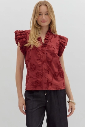 Anti Slip Shoulder Padding Distressed Texture Going Right Top in Red