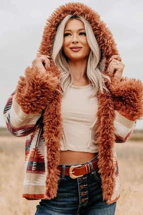 Gone Exploring Fur Trim Aztec Jacket (Sienna) popular among teenagers