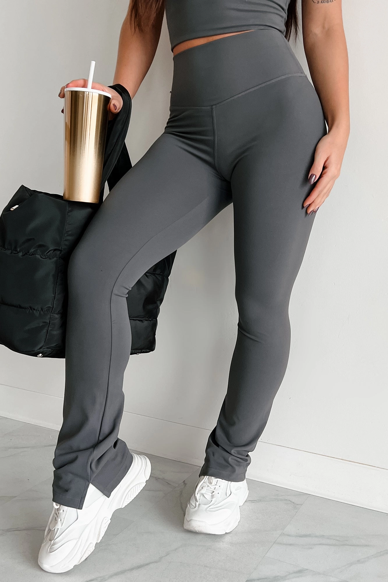 Thermal Insulation Layer Good Habits Slim Flare Leggings (Charcoal)