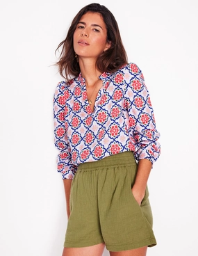 Grace Linen Top-Ivory, Bloom Geo LightweightConstruction QuickDry Performance