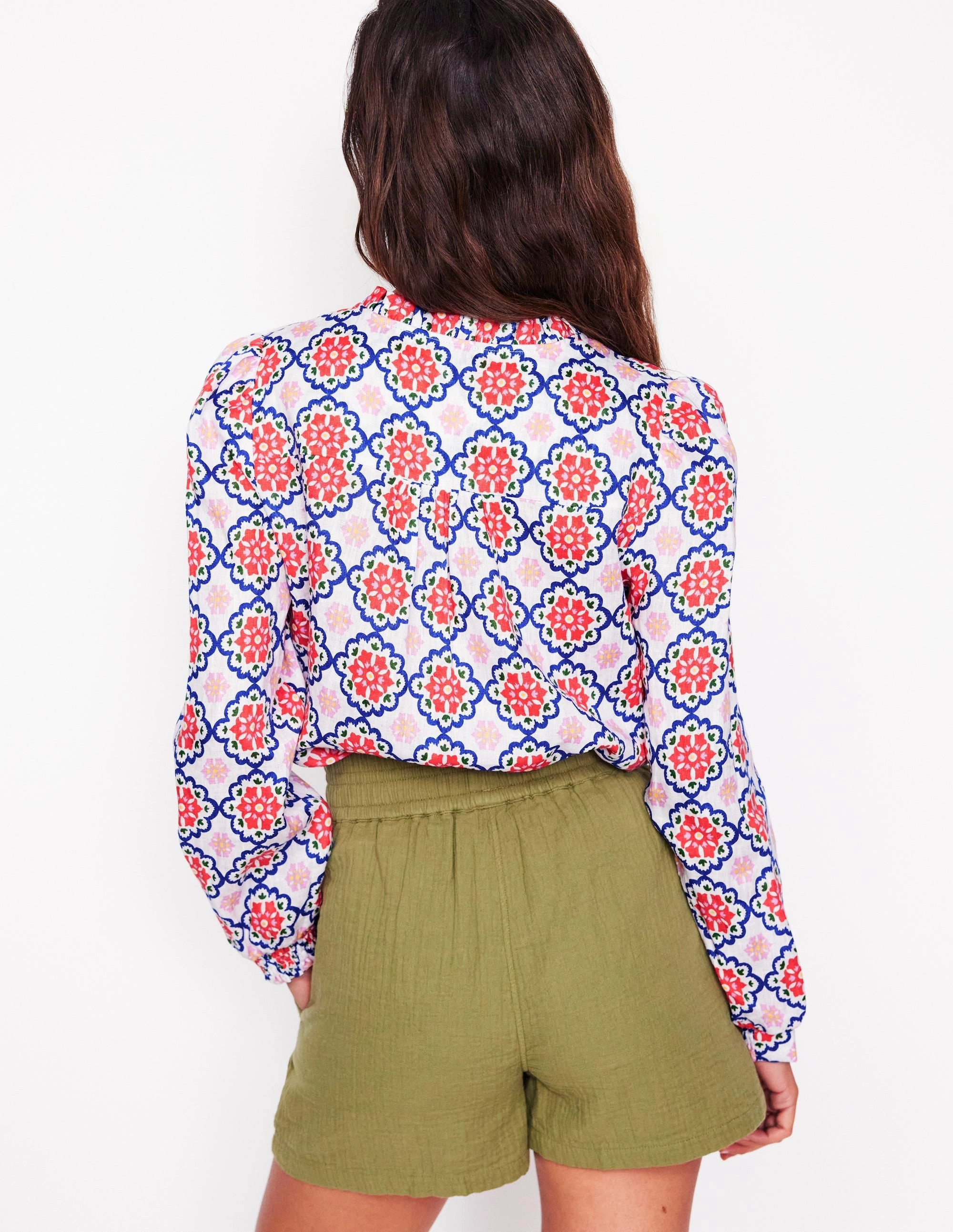 Grace Linen Top-Ivory, Bloom Geo OversizedFit Moisture Wicking Material