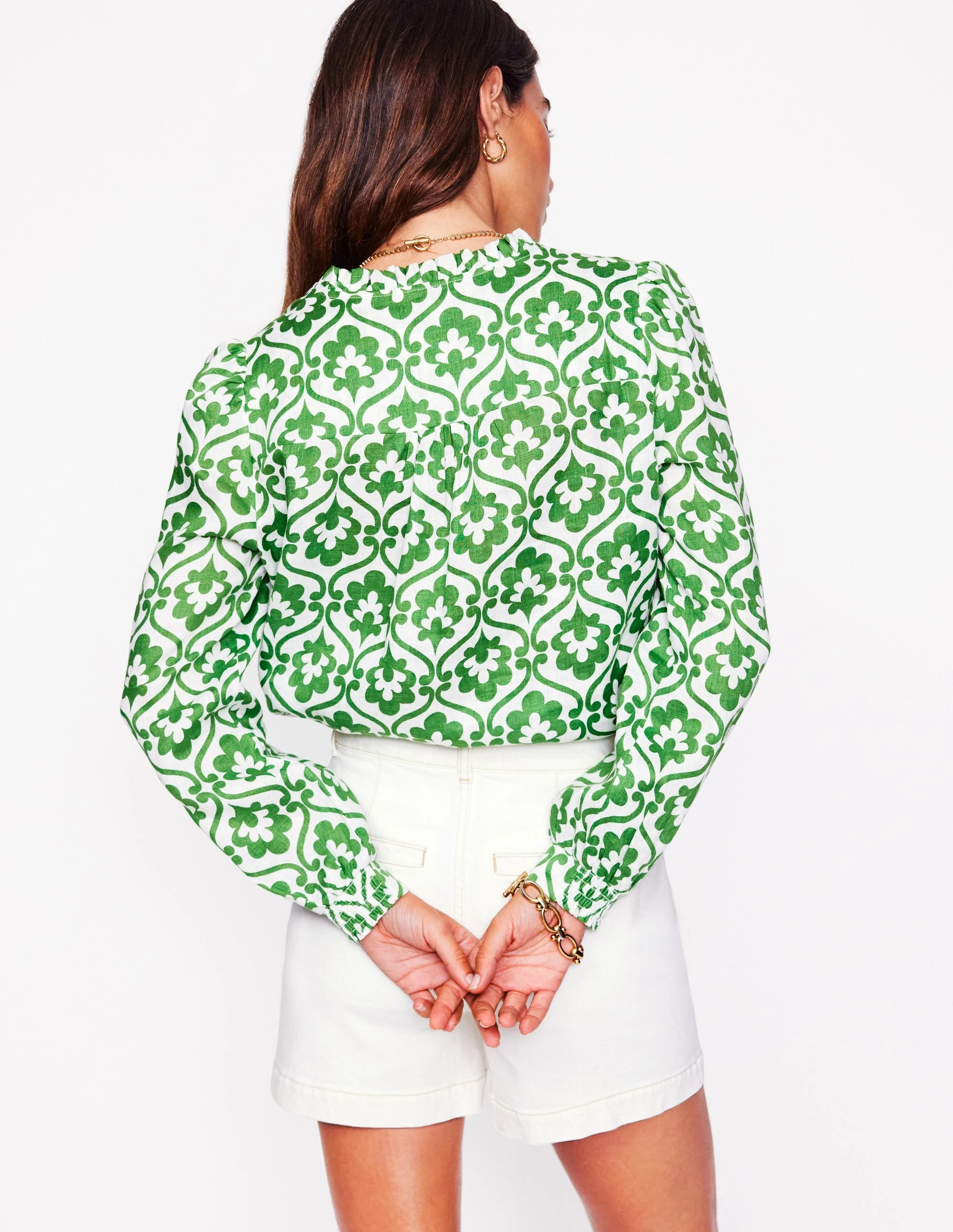 Ergonomic Fit Design Grace Linen Top-Paradise Green, Ivy Trellis