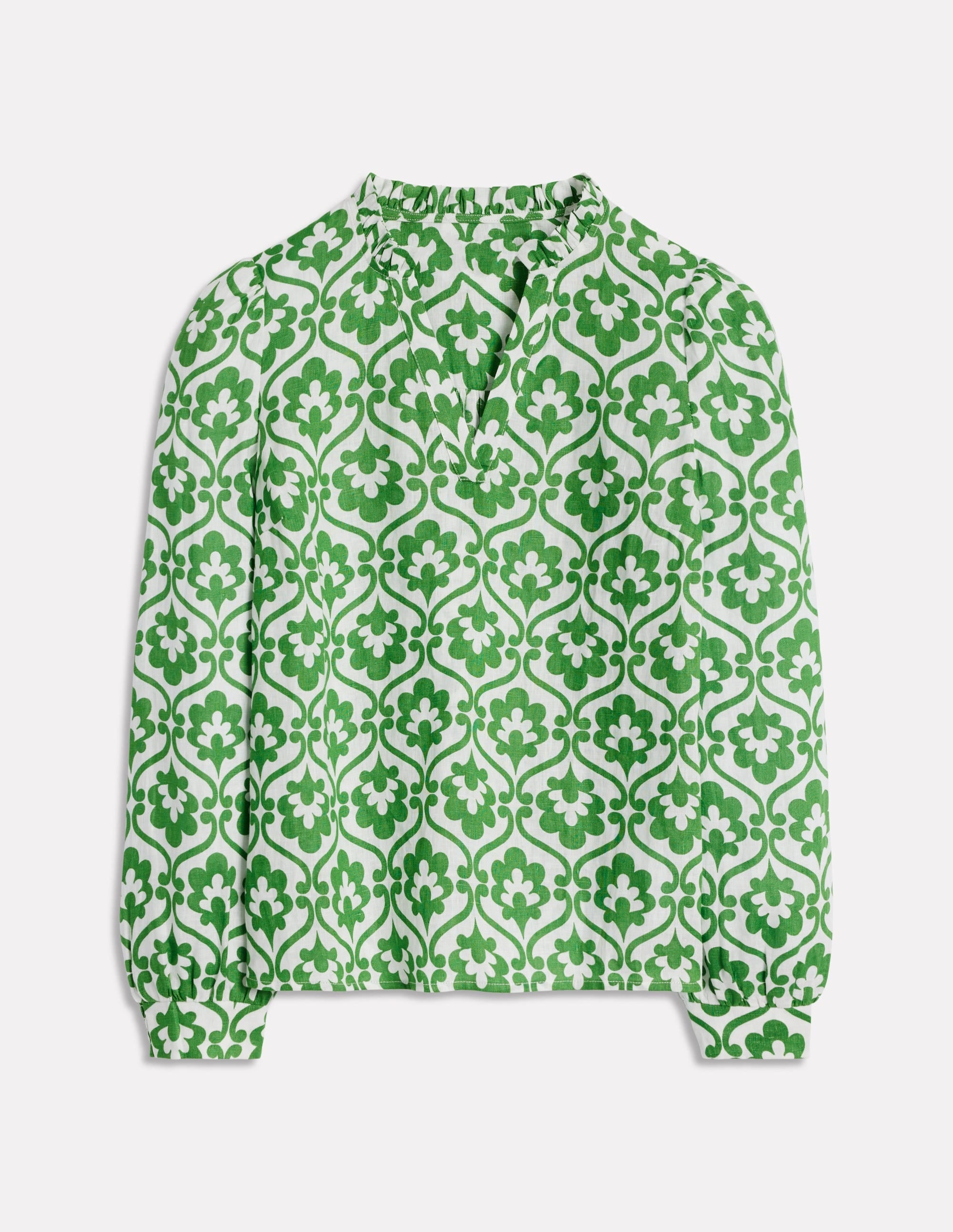 Light Fabric PuckerFree Surface Grace Linen Top-Paradise Green, Ivy Trellis