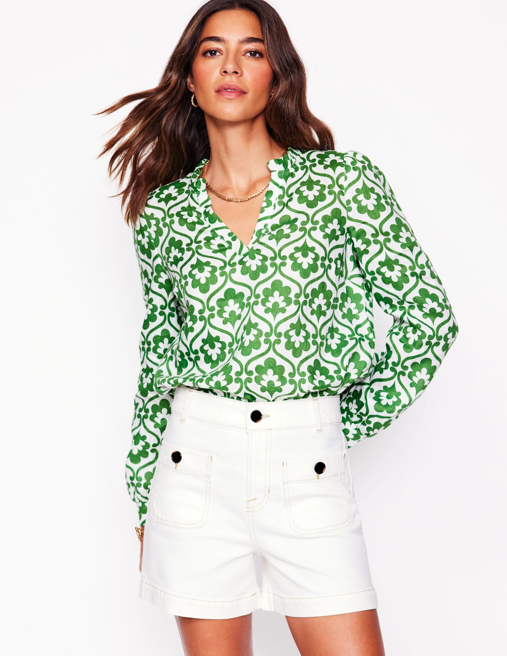 Grace Linen Top-Paradise Green, Ivy Trellis Relaxed Tee Quick-Dry