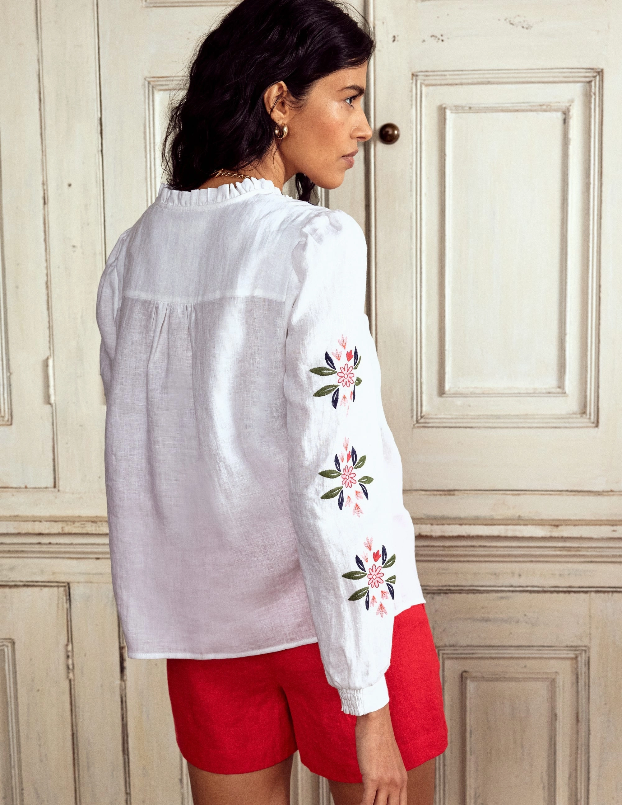 Layered Sleeve UltraFineMesh Grace Linen Top-White, Cheetah