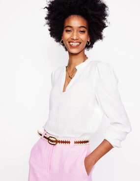 Grace Linen Top-White Comfortable Style WrinkleFree Weave