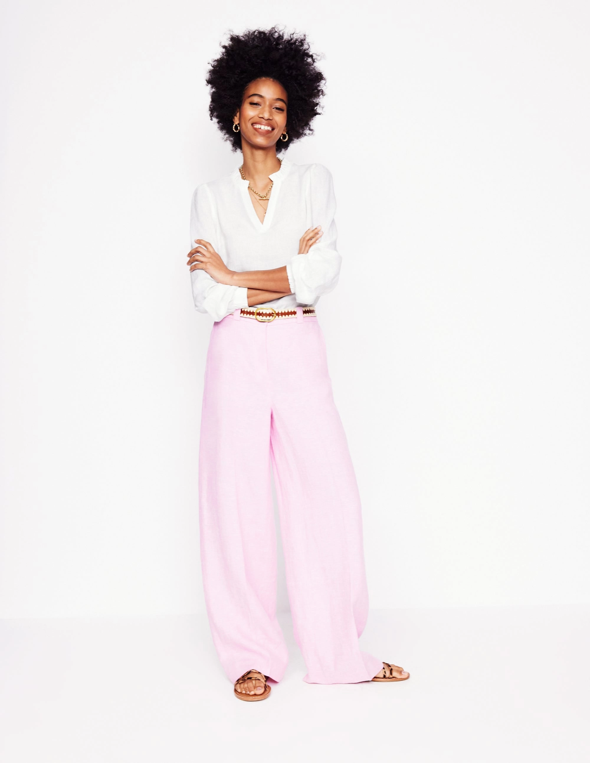 BreathableBackVents HighElasticity Thread Grace Linen Top-White