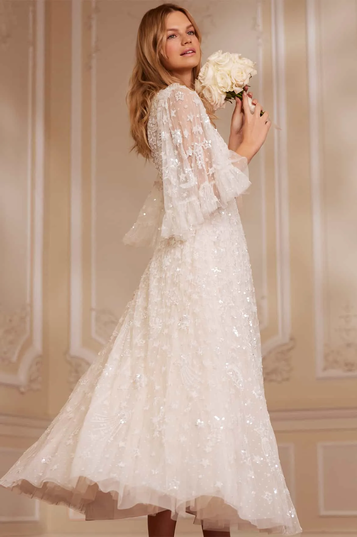 Constellation Gloss Ankle Gown Embroidered Fabric HypoallergenicFiber