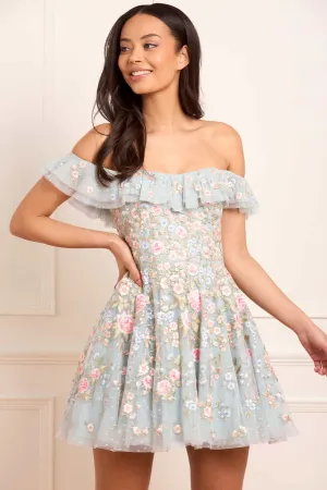 Antoinettes Floral Off-Shoulder Micro Mini Dress Casual Lines