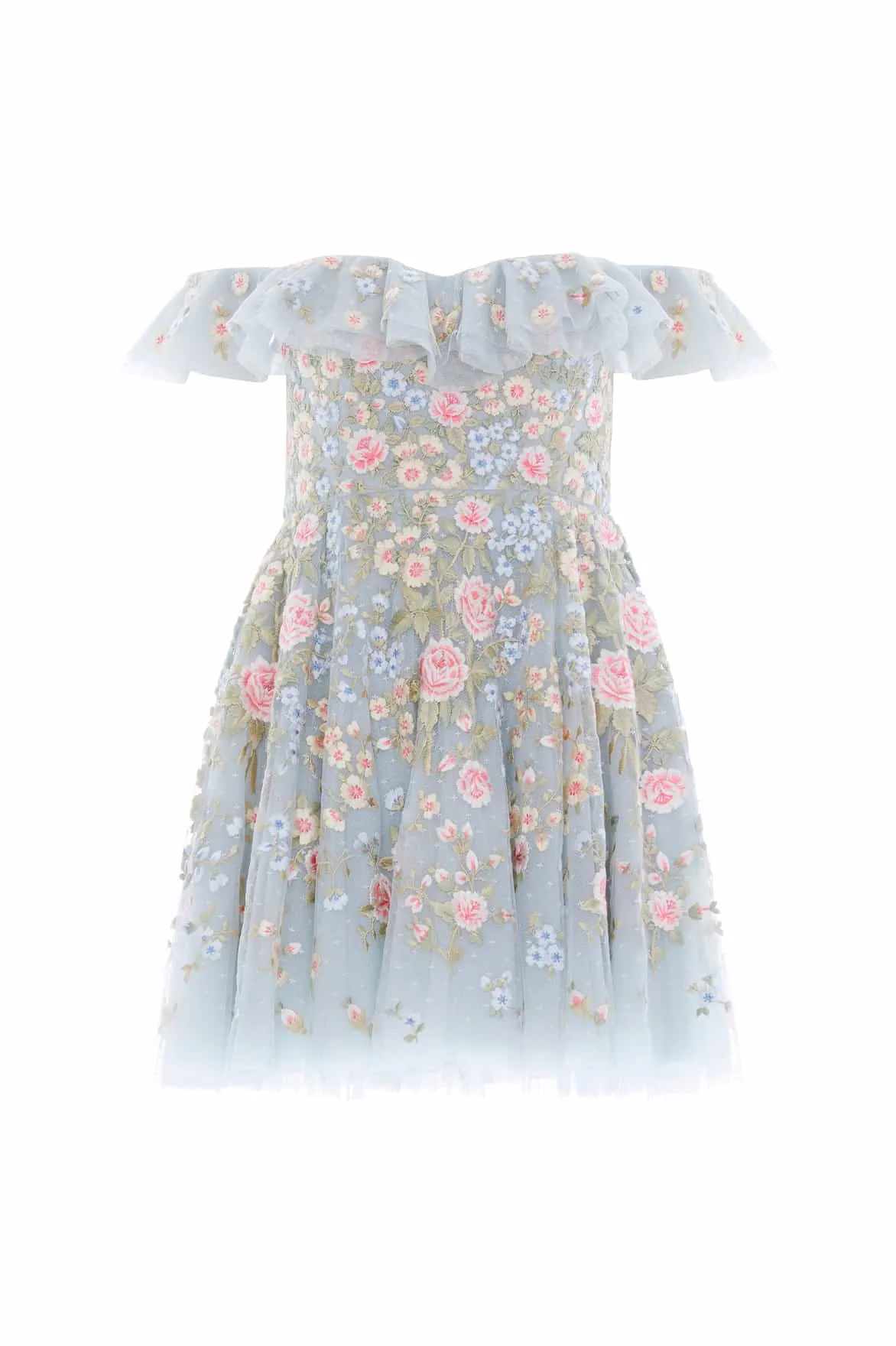Antoinettes Floral Off-Shoulder Micro Mini Dress Eco Friendly Structured-Shape