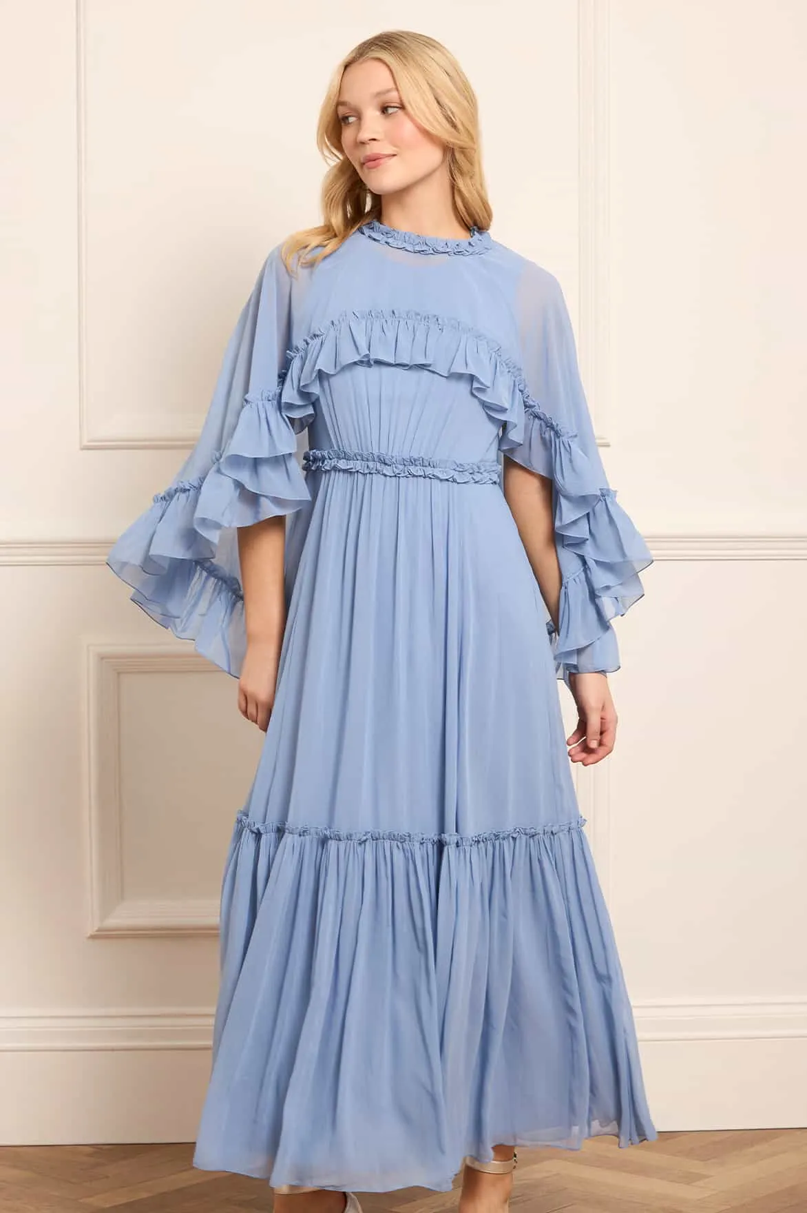 Vacation Vibes Jewel Accent Harper Chiffon Cape Ankle Gown