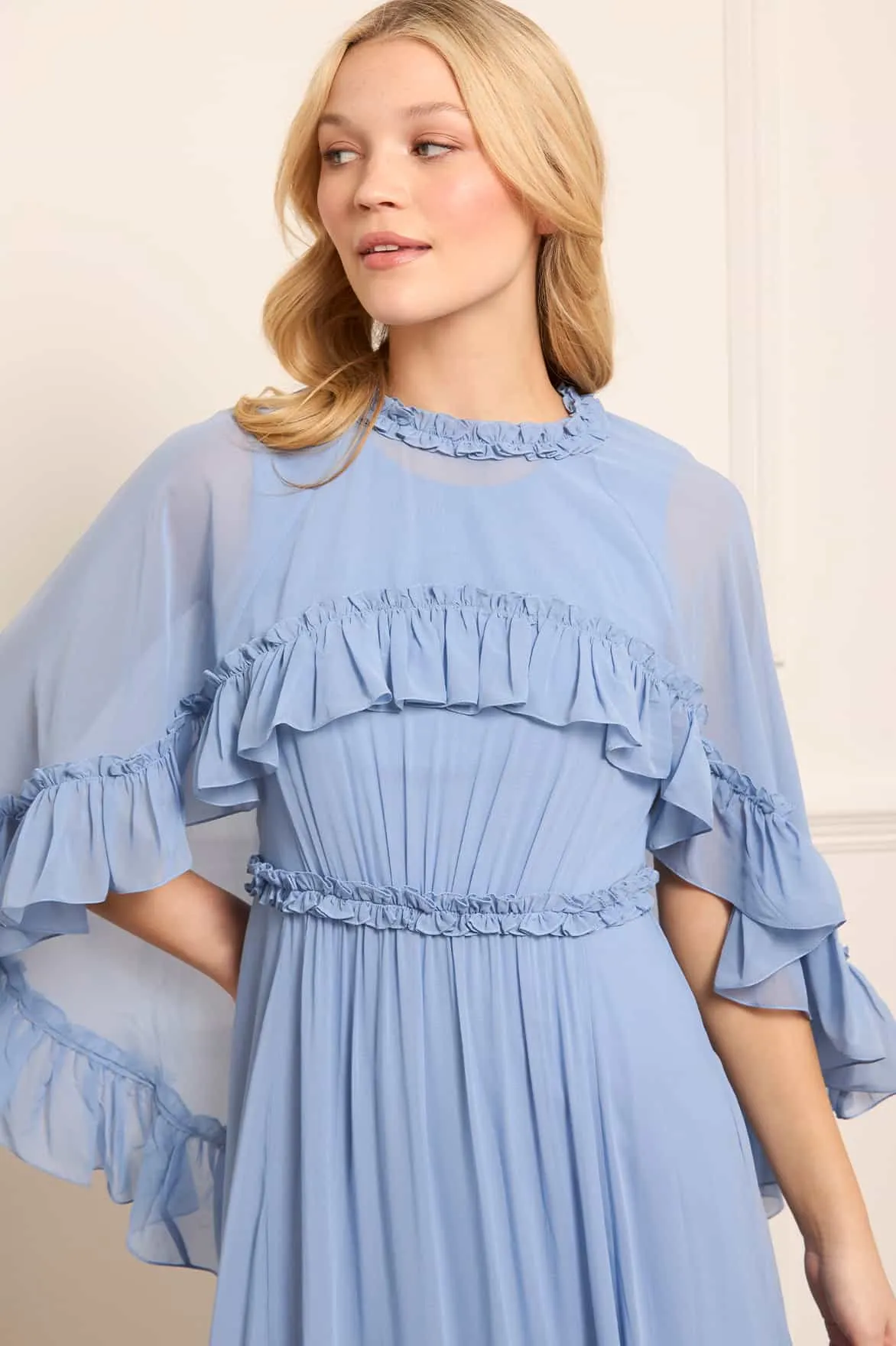 Hook-And-Eye Detachable-Detail Harper Chiffon Cape Ankle Gown