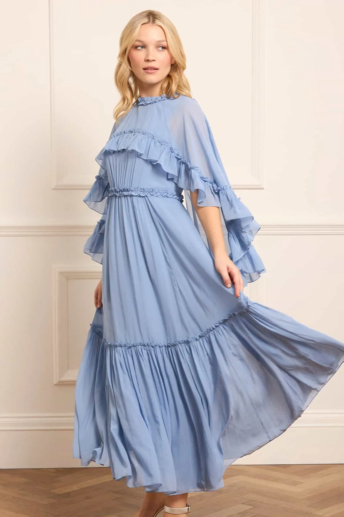 Comfortable fit packable Harper Chiffon Cape Ankle Gown
