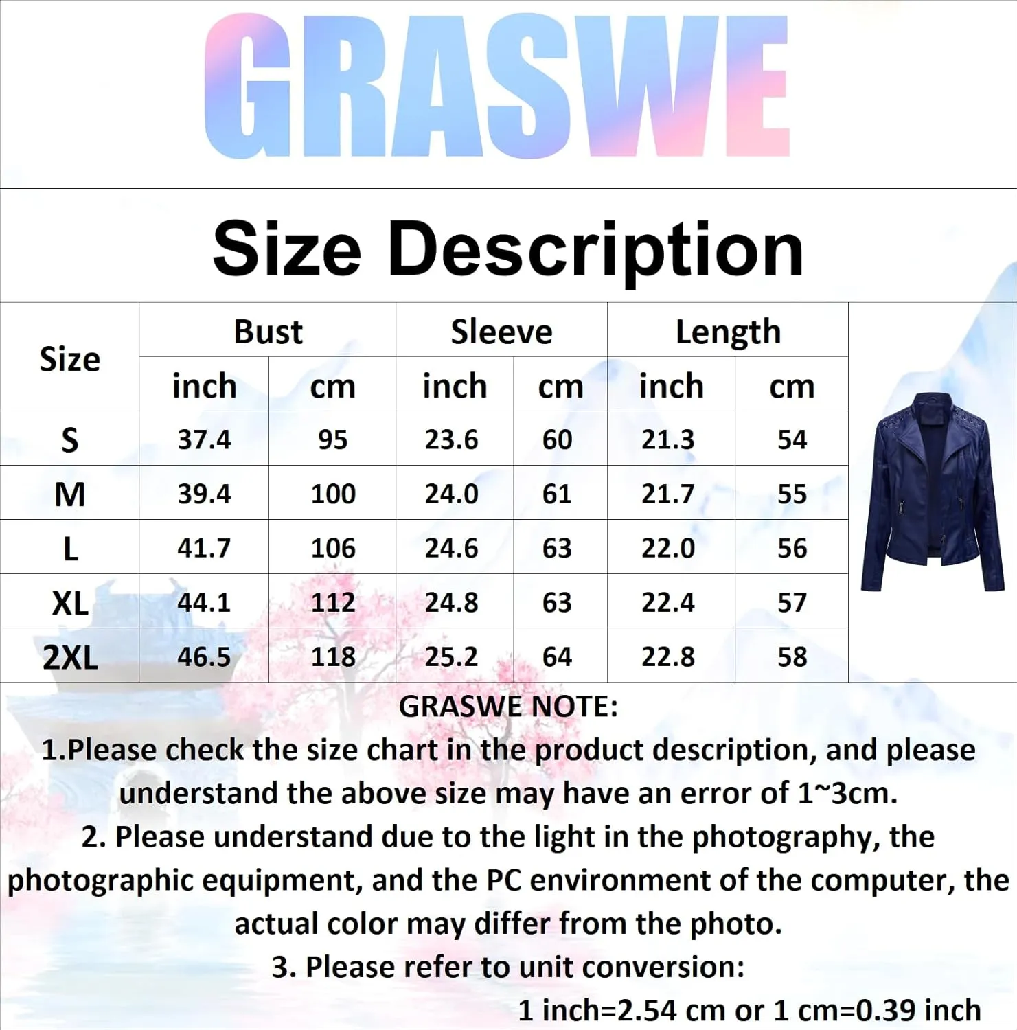 GRASWE Ladies PU Winter Short Coat Windproof Oblique Outwear Solid Color Stylish Fall Jacket