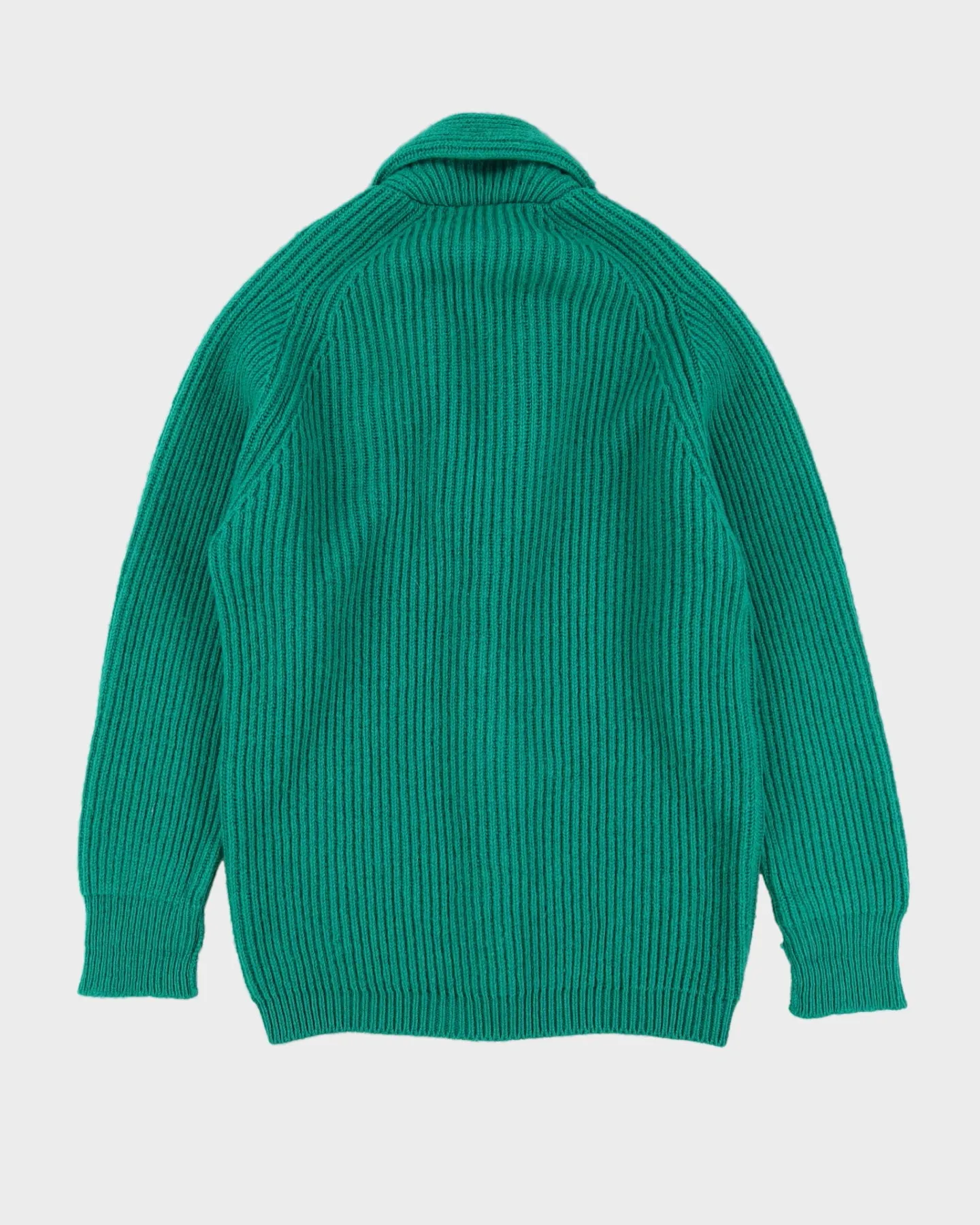 Green Chunky Knitted Wool Cardigan - M