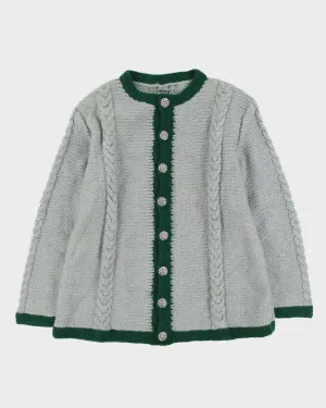 Grey And Green Hand Knitted Cardigan - XL