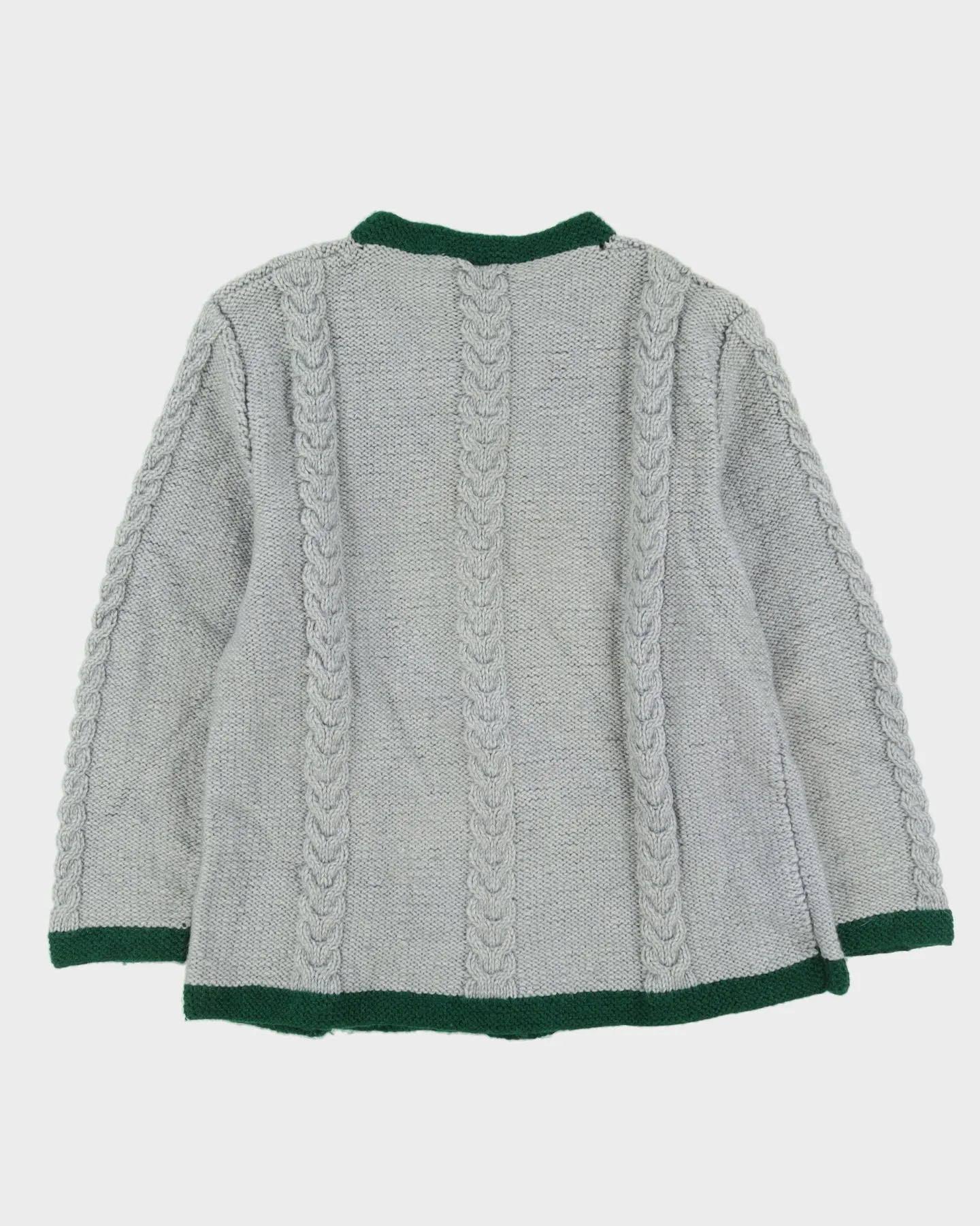 Grey And Green Hand Knitted Cardigan - XL