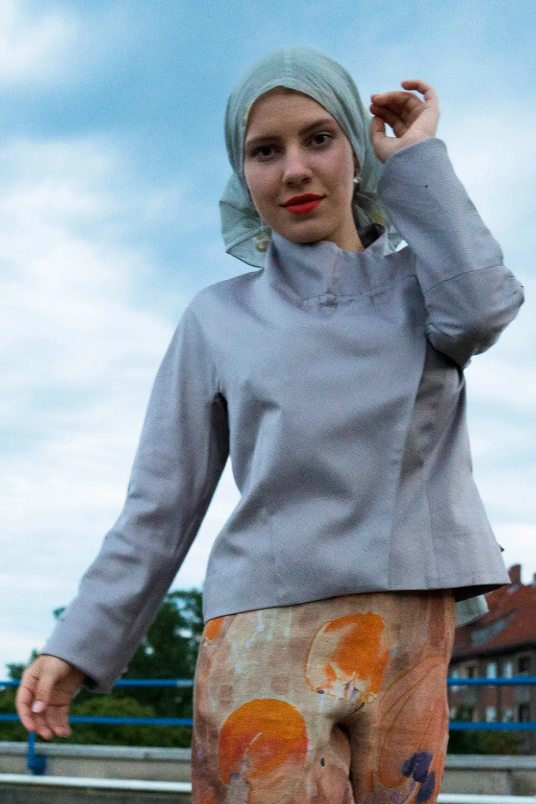Grey Jacket with Asymmetric Collar