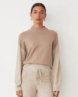 Fade Resistant Finish LatticeKnit Organic Cotton Cashmere Funnel Neck Sweater