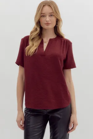 AdvancedAirflowChannels Durable Interlock Stitch Odette Short Sleeve Top in Burgandy