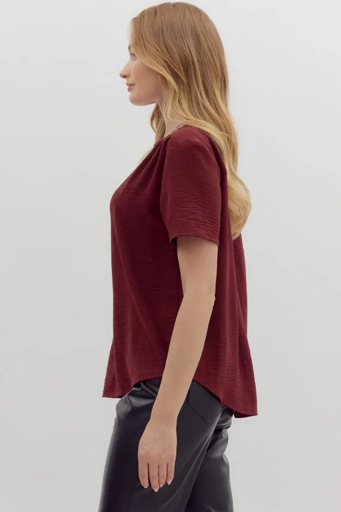 Ventilation Panel Odette Short Sleeve Top in Burgandy