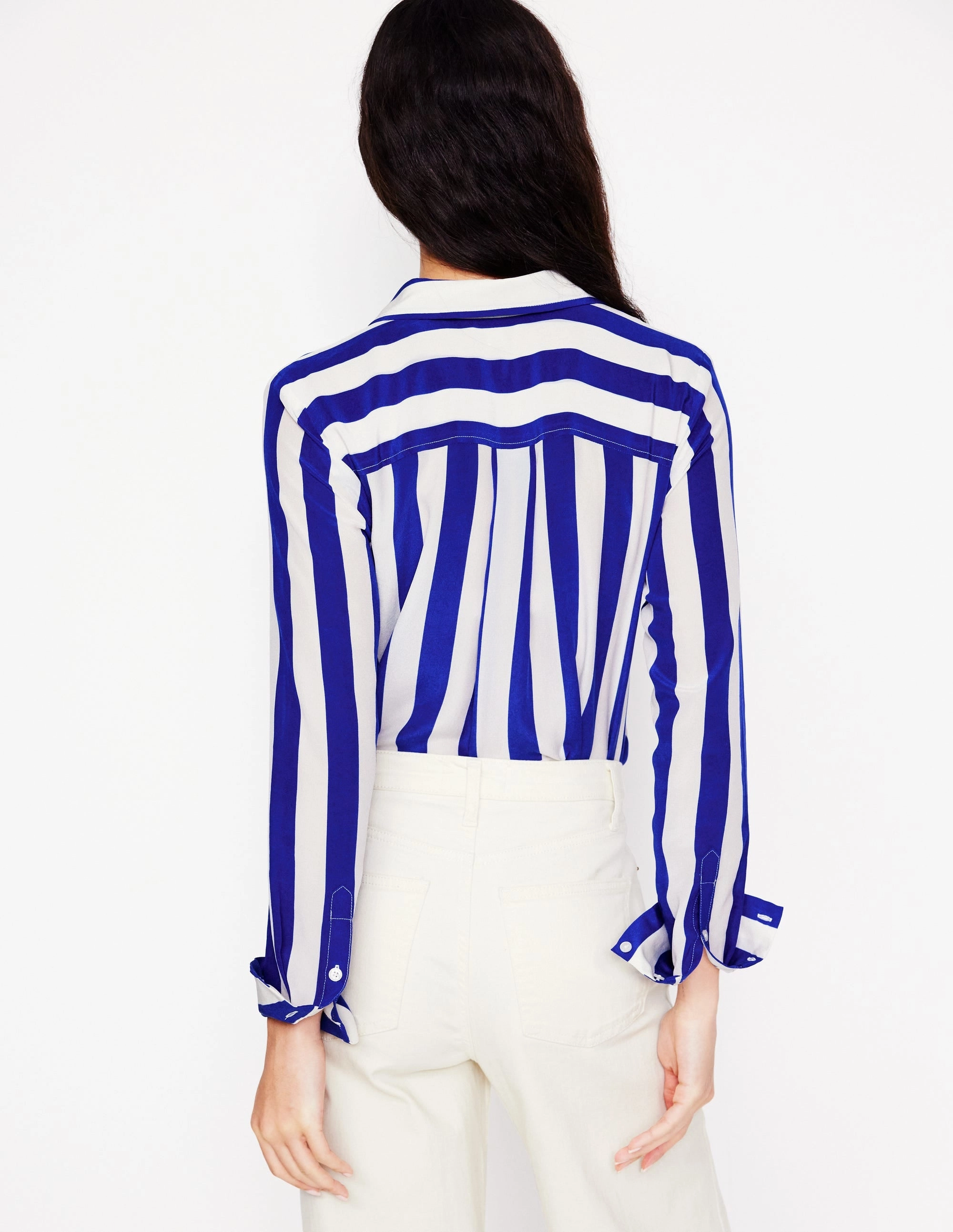Sienna Silk Shirt-Bright Blue Wide Stripe Unstructured Silhouette