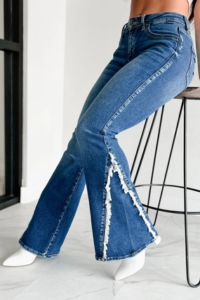 Light support Active Design Wear Grissom Mid Rise Frayed Cello Flare Jeans (Medium)