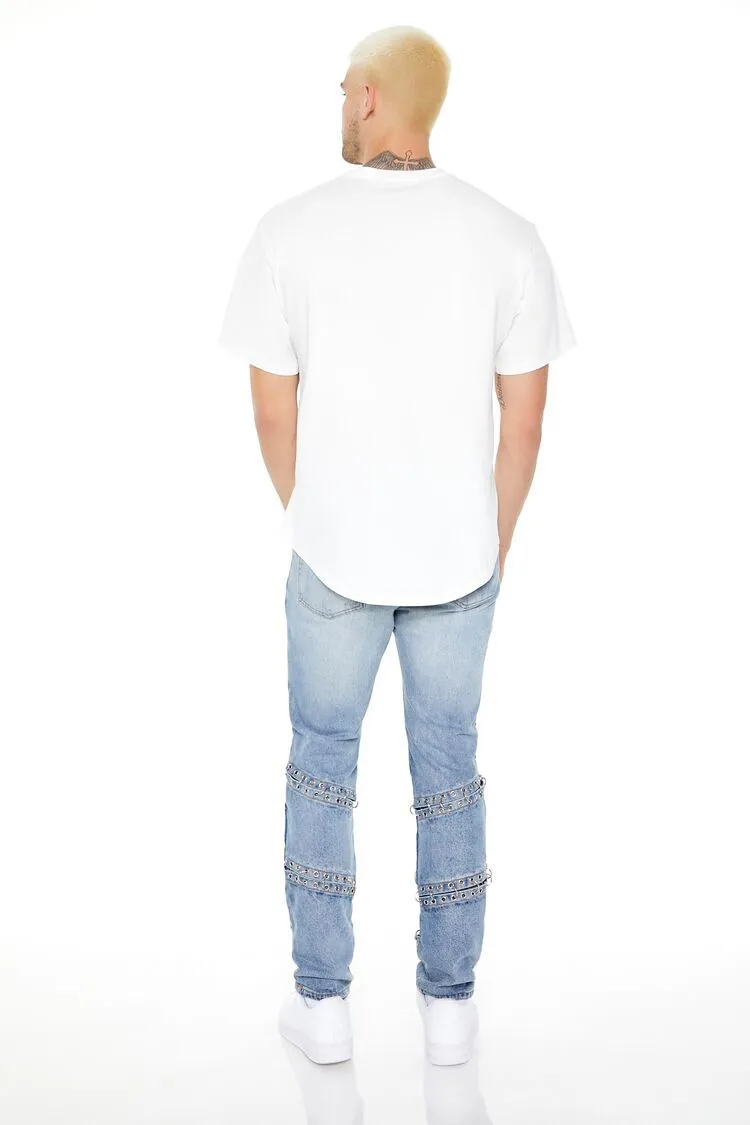 Grommet Cutout Slim-Fit Jeans