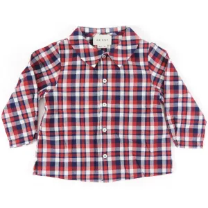 Gucci Baby  Navy Red White Check Shirt - 9/12 M