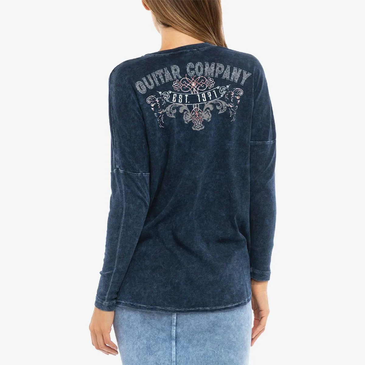 Guitar Company Slim Fit Dropshoulder Longsleeve Tee in Navy
